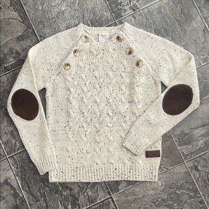 VERO MODA Women’s Cream Cable Knit Cottagecore Collegiate Elbow Patch Sweater